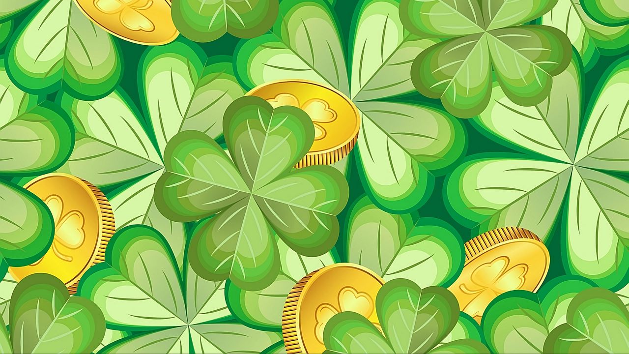 Wallpaper luck, clover, coin, pattern