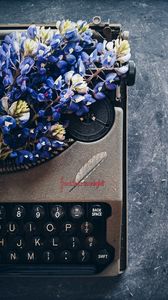 Preview wallpaper lupins, flowers, typewriter