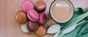 Preview wallpaper macaron, biscuits, coffee, tulips