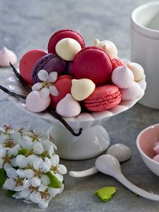 Preview wallpaper macaron, cookies, baked goods, flowers