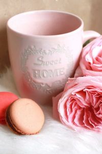 Preview wallpaper macaron, cookies, cup, roses