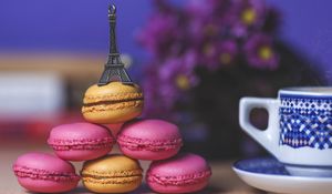 Preview wallpaper macaron, cookies, eiffel tower, cup