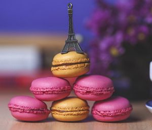 Preview wallpaper macaron, cookies, eiffel tower, cup