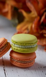 Preview wallpaper macarons, cake, dessert, pastries, colorful, wooden