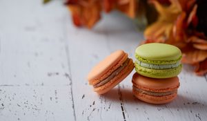 Preview wallpaper macarons, cake, dessert, pastries, colorful, wooden