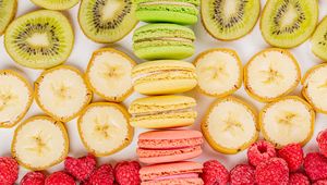 Preview wallpaper macarons, cookies, berries, fruits, bright