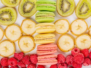 Preview wallpaper macarons, cookies, berries, fruits, bright