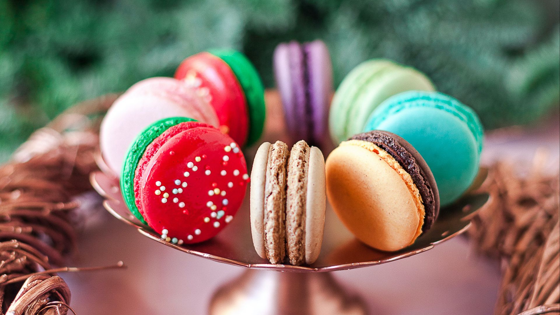 Download wallpaper 1920x1080 macarons, cookies, colorful, dessert full hd,  hdtv, fhd, 1080p hd background