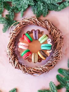 Preview wallpaper macarons, cookies, colorful, dessert, basket