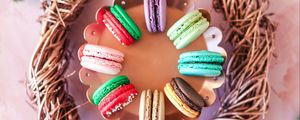 Preview wallpaper macarons, cookies, colorful, dessert, basket