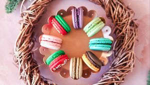 Preview wallpaper macarons, cookies, colorful, dessert, basket