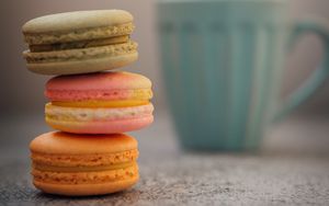 Preview wallpaper macarons, cookies, colorful, cup