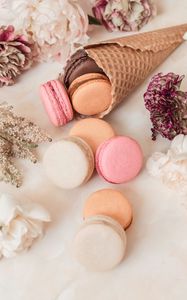 Preview wallpaper macarons, cookies, cone, dessert, flowers