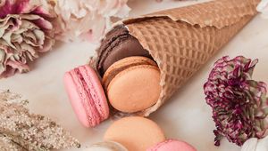 Preview wallpaper macarons, cookies, cone, dessert, flowers