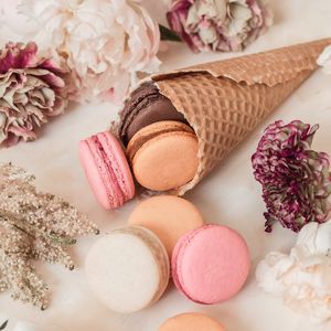 Preview wallpaper macarons, cookies, cone, dessert, flowers