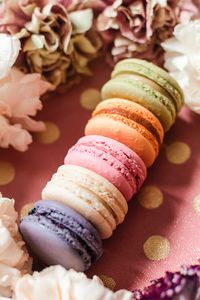 Preview wallpaper macarons, cookies, dessert, flowers, petals, colorful