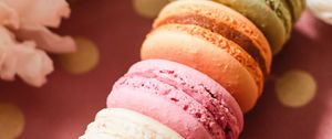 Preview wallpaper macarons, cookies, dessert, flowers, petals, colorful