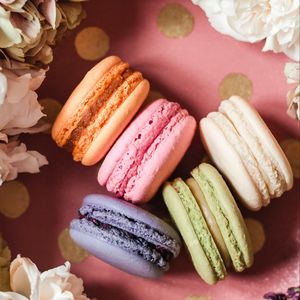 Preview wallpaper macarons, cookies, dessert, flowers, colorful