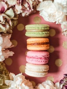 Preview wallpaper macarons, cookies, dessert, pastries, flowers, colorful