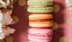 Preview wallpaper macarons, cookies, dessert, pastries, flowers, colorful