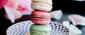 Preview wallpaper macarons, cookies, dessert, plate, colorful