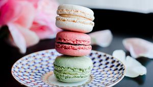 Preview wallpaper macarons, cookies, dessert, plate, colorful