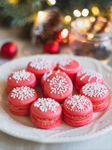 Preview wallpaper macarons, cookies, pink, snowflakes, holiday