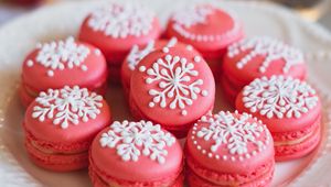 Preview wallpaper macarons, cookies, pink, snowflakes, holiday