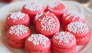 Preview wallpaper macarons, cookies, pink, snowflakes, holiday