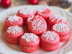 Preview wallpaper macarons, cookies, pink, snowflakes, holiday