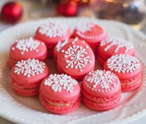 Preview wallpaper macarons, cookies, pink, snowflakes, holiday
