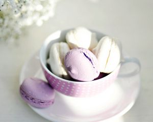Preview wallpaper macaroon, cup, sweets, plate