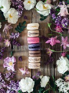 Preview wallpaper macaroons, cookies, flowers, colorful, leaves