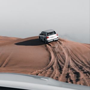 Preview wallpaper machine, desert, sand, track