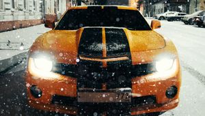 Preview wallpaper machine, front view, headlights, orange