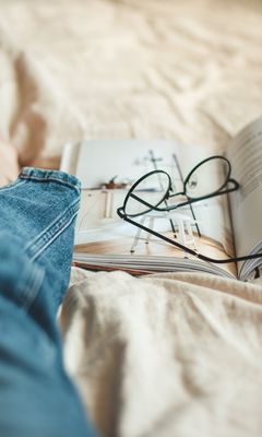 240x400 Wallpaper magazine, glasses, jeans, cloth