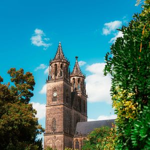Preview wallpaper magdeburg cathedral, architecture, building, trees, greenery