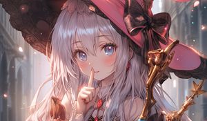 Preview wallpaper mage, hat, magic wand, staff, gesture, anime