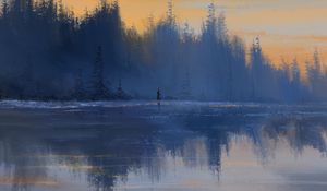 Preview wallpaper mage, silhouette, forest, lake, reflection, art