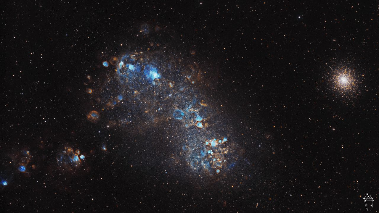 Wallpaper magellanic cloud, galaxy, glow, stars, space