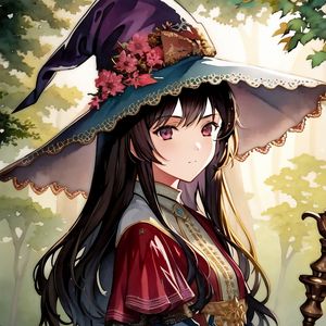 Preview wallpaper magician, hat, dress, staff, anime