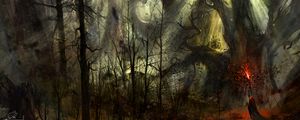 Preview wallpaper magician, magic, forest, trees, fantasy, art
