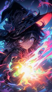 Preview wallpaper magician, magic, hat, glow, anime, art