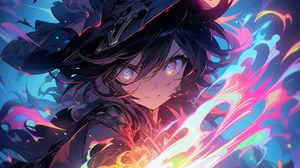 Preview wallpaper magician, magic, hat, glow, anime, art