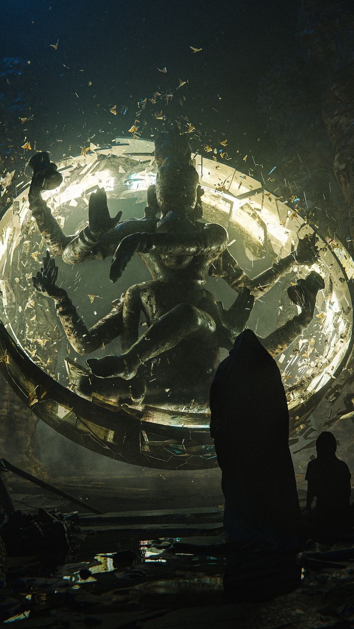 720x1280 Wallpaper magician, silhouette, deity, statue, fantasy, art