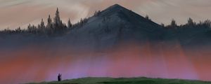 Preview wallpaper magician, silhouette, mountain, grass, art