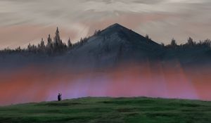 Preview wallpaper magician, silhouette, mountain, grass, art