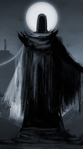 Preview wallpaper magician, staff, cloak, scary, black, ruin, art
