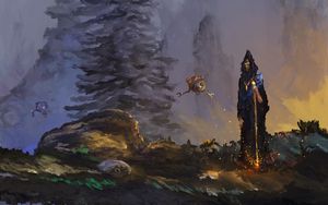 Preview wallpaper magician, staff, forest, fantasy, art