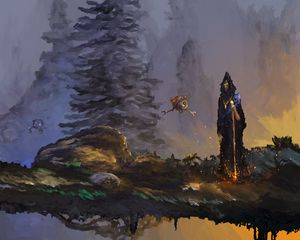 Preview wallpaper magician, staff, forest, fantasy, art